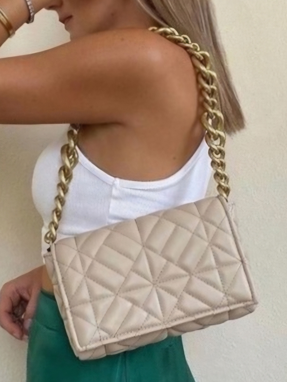 Zara Quilted Chunky Chain Handbag